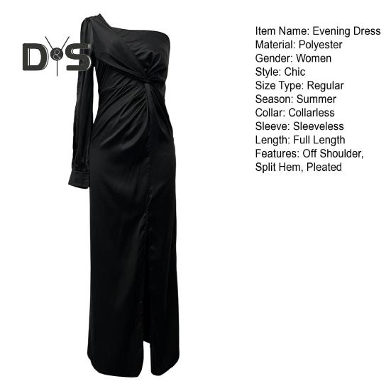 Женское вечернее платье на одно плечо без рукавов с разрезом по низу, однотонное, с заниженной талией, плиссированное, однотонное, с открытыми плечами, коктейльное, вечернее, макси-платье, бальное платье