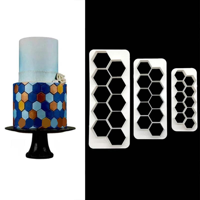 3 шт. Инструменты для выпечки, шестигранная круглая форма для помадки, квадратная треугольная пластиковая форма для украшения торта, геометрическая сетка, форма для печенья