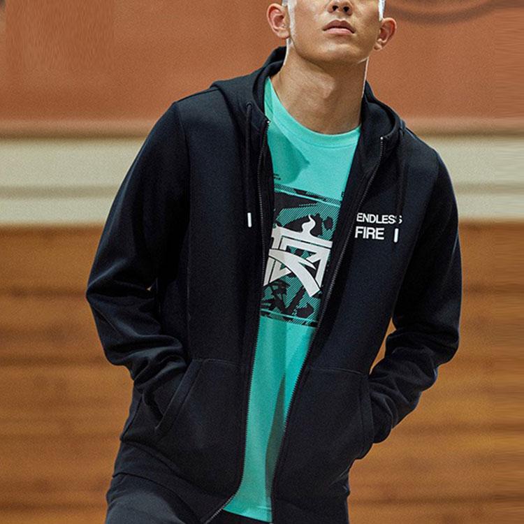 Anta Casual Sports Letter Minimalist Print Long Sleeve Jacket Men Jacket Black 152131720-2