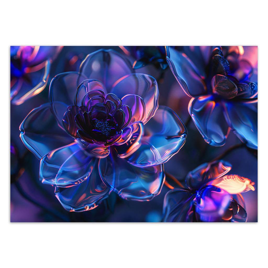 Обои Темно-синие стеклянные цветы - 3D глубина