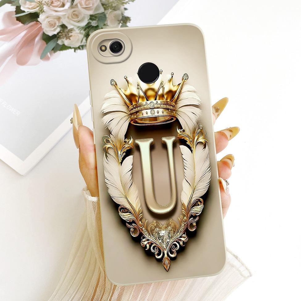Phone Case For Redmi 4x Cover Luxury A-Z Letters Fashion Crown 2D Painted Silicone Bumper For Xiaomi Redmi 4x Casing