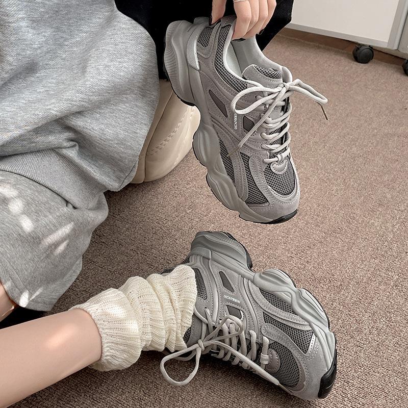 Fashion Trend Versatile Show Feet Small Platform Dad Shoes Women's 2025 New Spring and Autumn Lightweight Heightening Sports Shoes