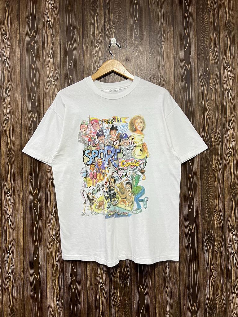 Vintage 90s Baseball Comic Style T-Shirt / Sports / NBA / Cartoon / Size L