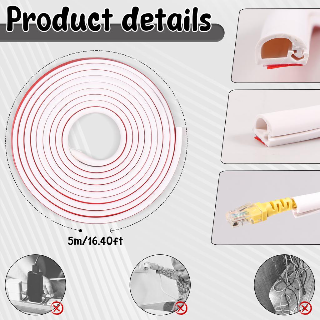 3/5/8m Floor Cord Cover for Extension Cords Self Adhesive Wall Cable Concealer Flexible Cable Hider Cover Wire Protector