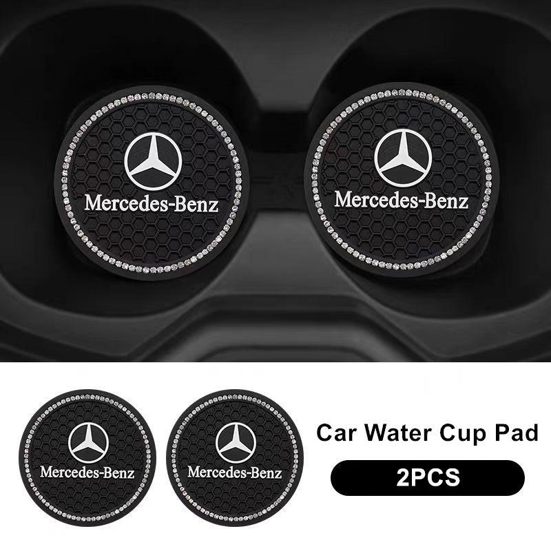 YWP4 2PCS Crystal Decoration Silicone Mat Car Water Cup Groove Anti-slip Pads For Mercedes Benz B/C/E/S ClassA Class C200L GLC GLE