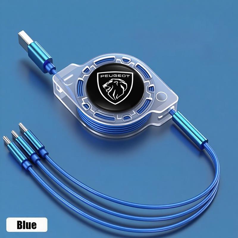 Car Interior Phone Charging Cable 3 In 1 Retractable Data For Peugeot 206 307 308 3008 207 208 407 4008 408 TL 508 2008 5008 301