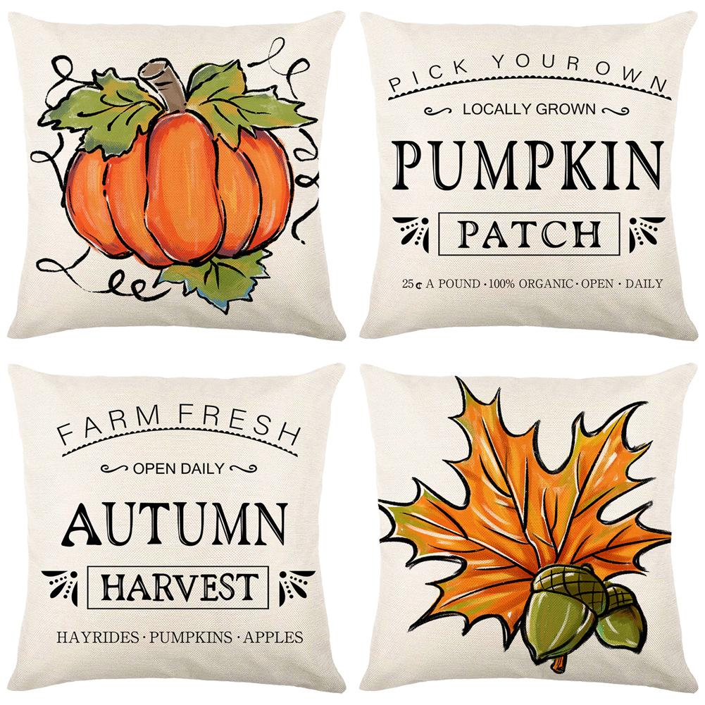 Harvest Pillow Cover Pumpkin Linen Print Home Living Room Sofa Cushion Cover Pillow Cover