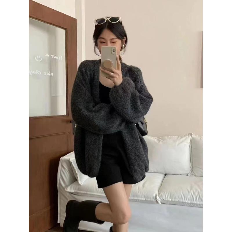 Корейский большой ленивый стиль кофейного цвета свитер вязаный свободный кардиган женская осенне-зимняя верхняя одежда тонкое пальто