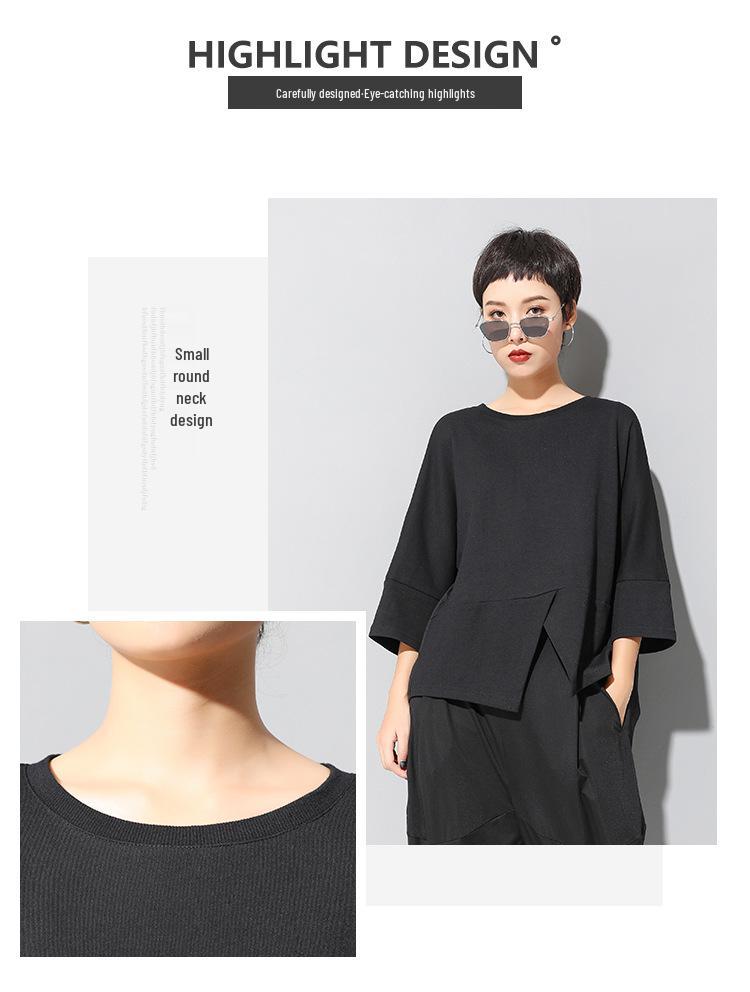 Женская темная футболка в стиле пэчворк 'Европейский и американский', бэби-долл - с коротким рукавом, свободного кроя, модный повседневный летний топ