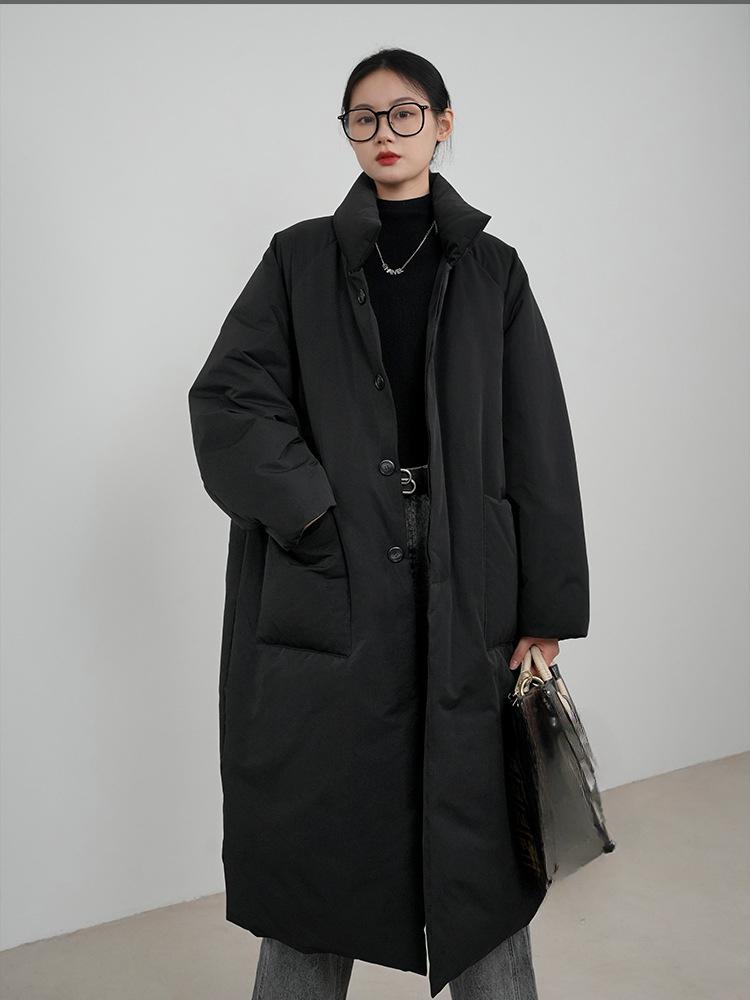 Французское новое зимнее винтажное хлопковое пальто для женщин, элегантная модная свободная куртка средней длины, уличная одежда в стиле Харадзюку, черное однотонное повседневное пальто