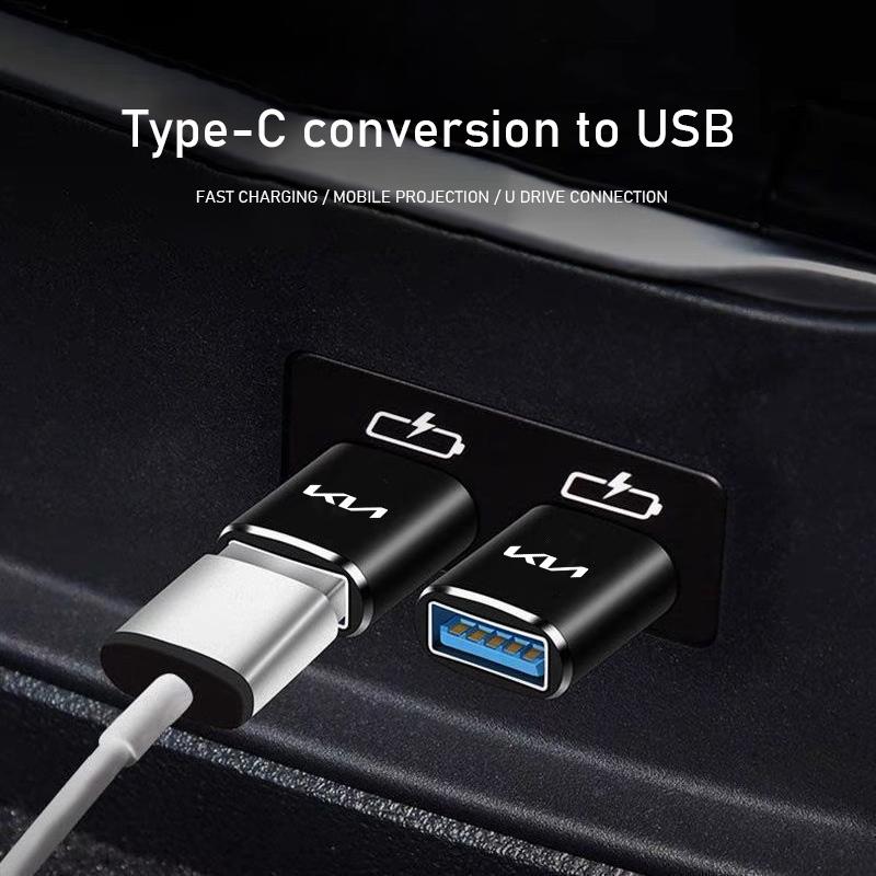 AANZ1 Data Line Type-C To USB Adapter Converter Connector For KIA EV6 Stinger RIO Sorento Ceed Carnival Soul Forte Niro K9 K5 Sportage