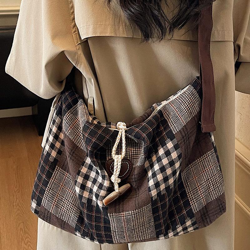 Сумка большой вместимости, Клетчатая сумка для поездок на работу, Сумка-тоут, Нишевая сумка на одно плечо, Студенческая сумка