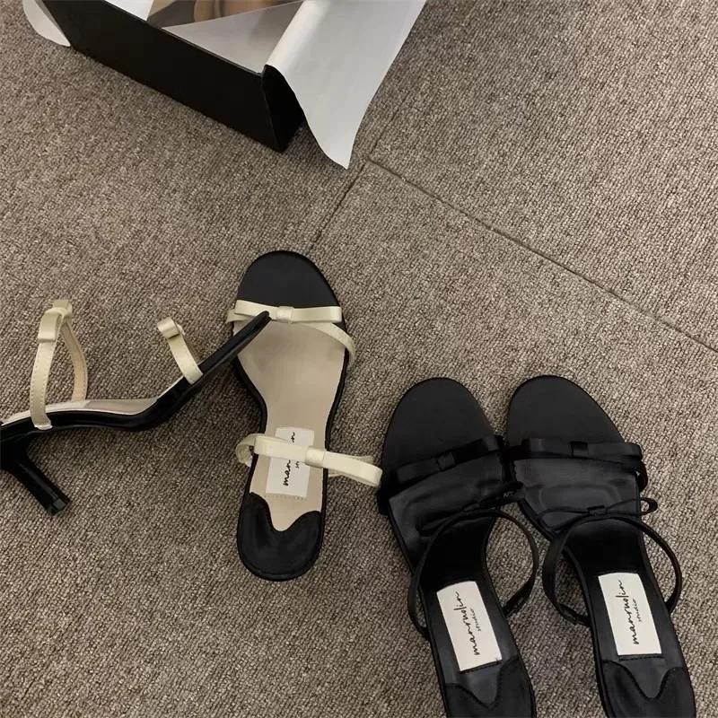 Shoes Female 2025 Modern Women's Slippers Brand Dress Slippers Women Bow Tie Round Toe Med Thin Heels Plus Size Women's Sandals