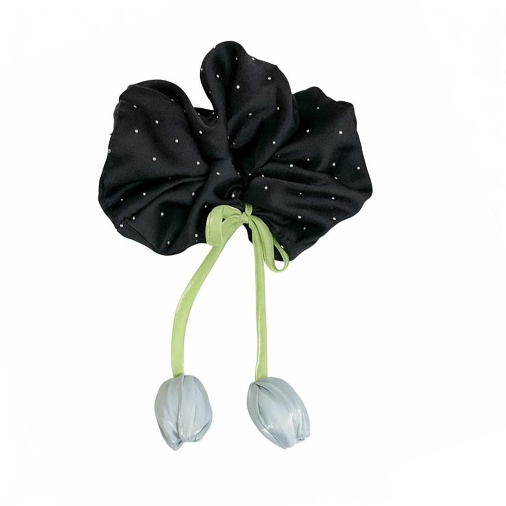 Spring Design Tulip Headbands Elastic Material Mesh Strap Satin Hairstring Bow Hanging Flower Handmade Butterfly Knot