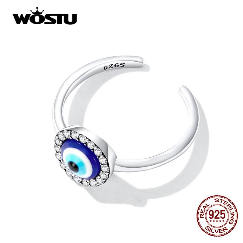 WOSTU Adjustable Authentic 925 Sterling Silver Resin Demon Eye Open Rings Zircon Ring For Women Female Original Fine Jewelry