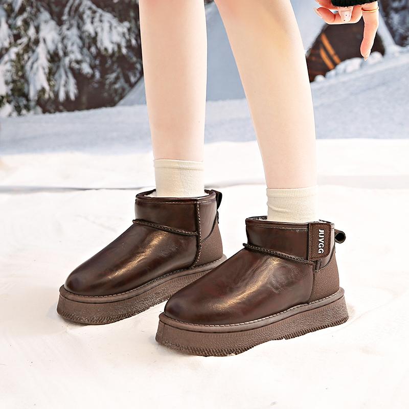 Модные женские плоские зимние сапоги новая зимняя мода круглый носок рукав толстая подошва противоскользящие износостойкие короткие сапоги