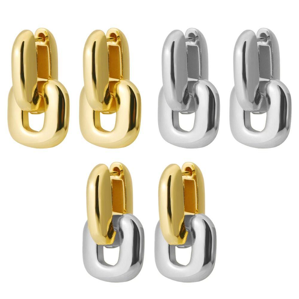 Copper Base Interlocking Earrings Oval Shape Double Loop Earrings  Fashion Accessories