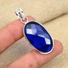 Blue Sapphire Lab-Created Gemstone Solid 925 Sterling Silver Handmade Lovely Pendant