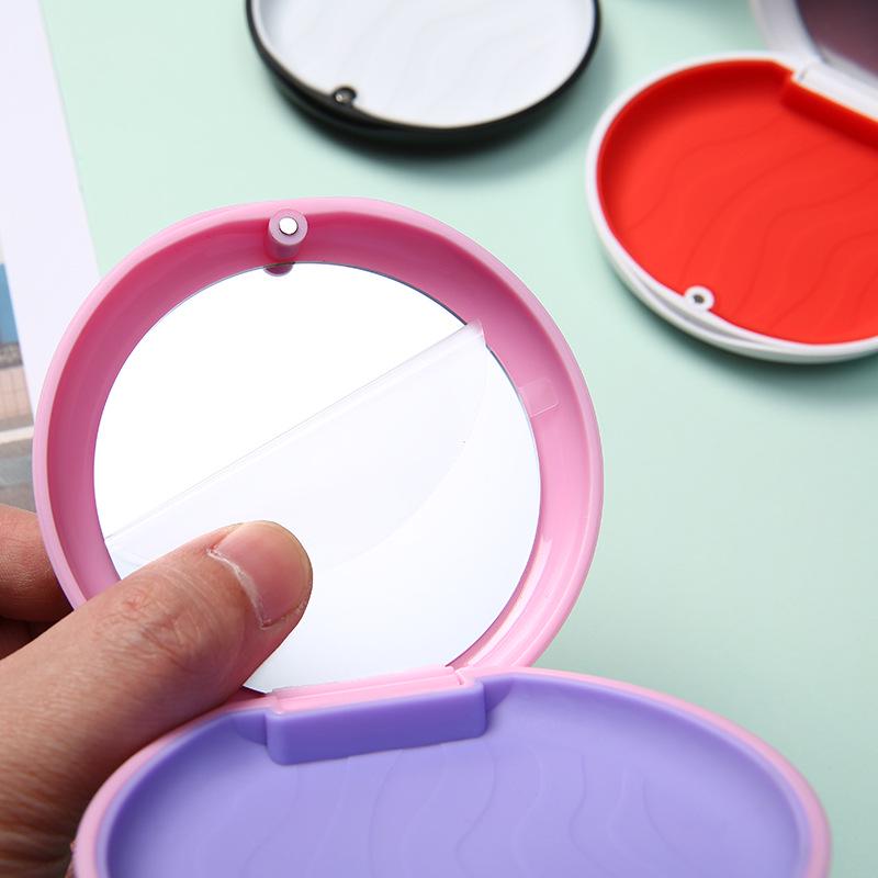 Orthodontic Retainer Storage Case with Mirror, Portable ABS Silicone Box