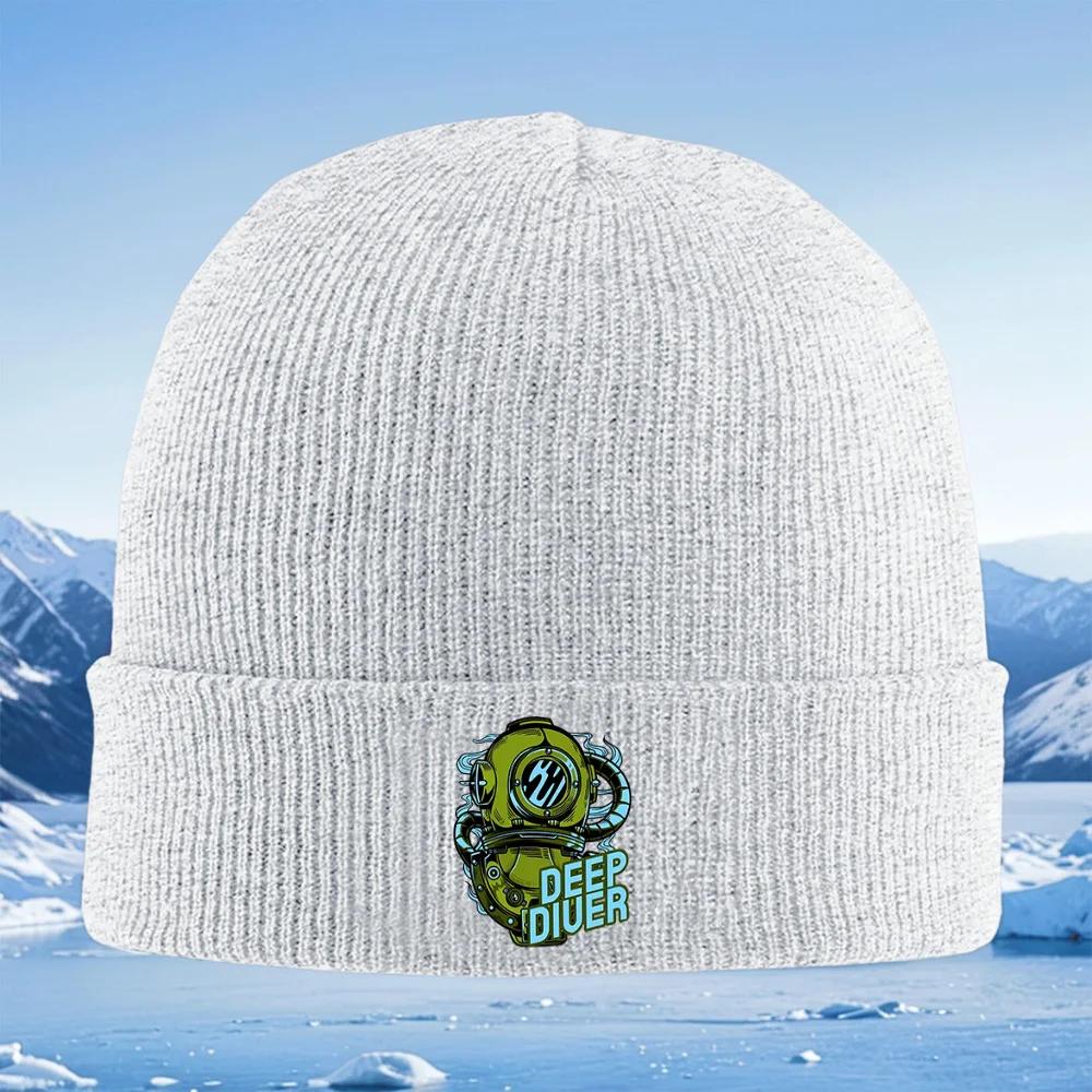 Vintage helmetunderwaterdesigndeep diver Unisex Women Unisex Knitted Hat Beanie Pullover Cap Winter Thermal Warm Christmas Outdo
