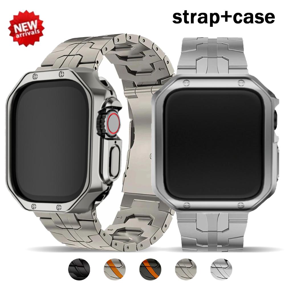 Чехол+Ремешок из ТПУ для Apple Watch Band 46мм 42мм Титановый Наручный Браслет Защитные Пленки для Экрана IWatch 10 9 7 8 45мм 41мм 44мм 40мм 49мм