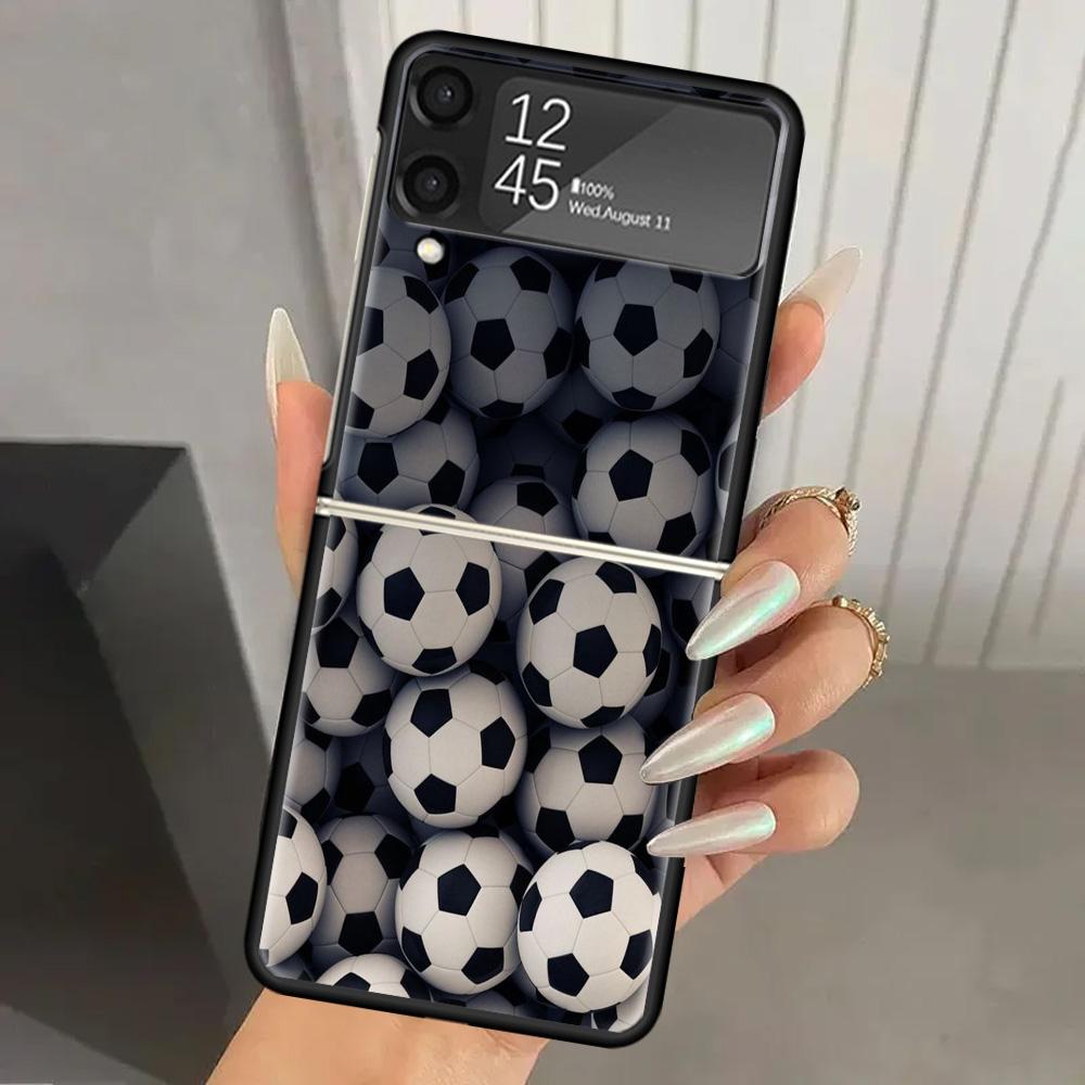 Жесткий чехол из поликарбоната с дизайном футбольного мяча для Samsung Galaxy Z Flip 6 5 4 3 Черная крышка ZFlip6 Flip5 Flip4 5G Складной Принт