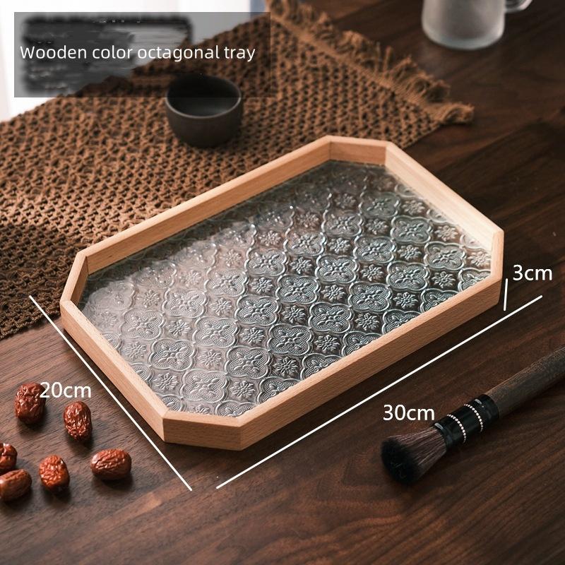 Vintage Wood Crabapple Glass Walnut Snack Storage Box Rectangular Tea Tray Dried Fruit Dim Sum Tray Household Tray