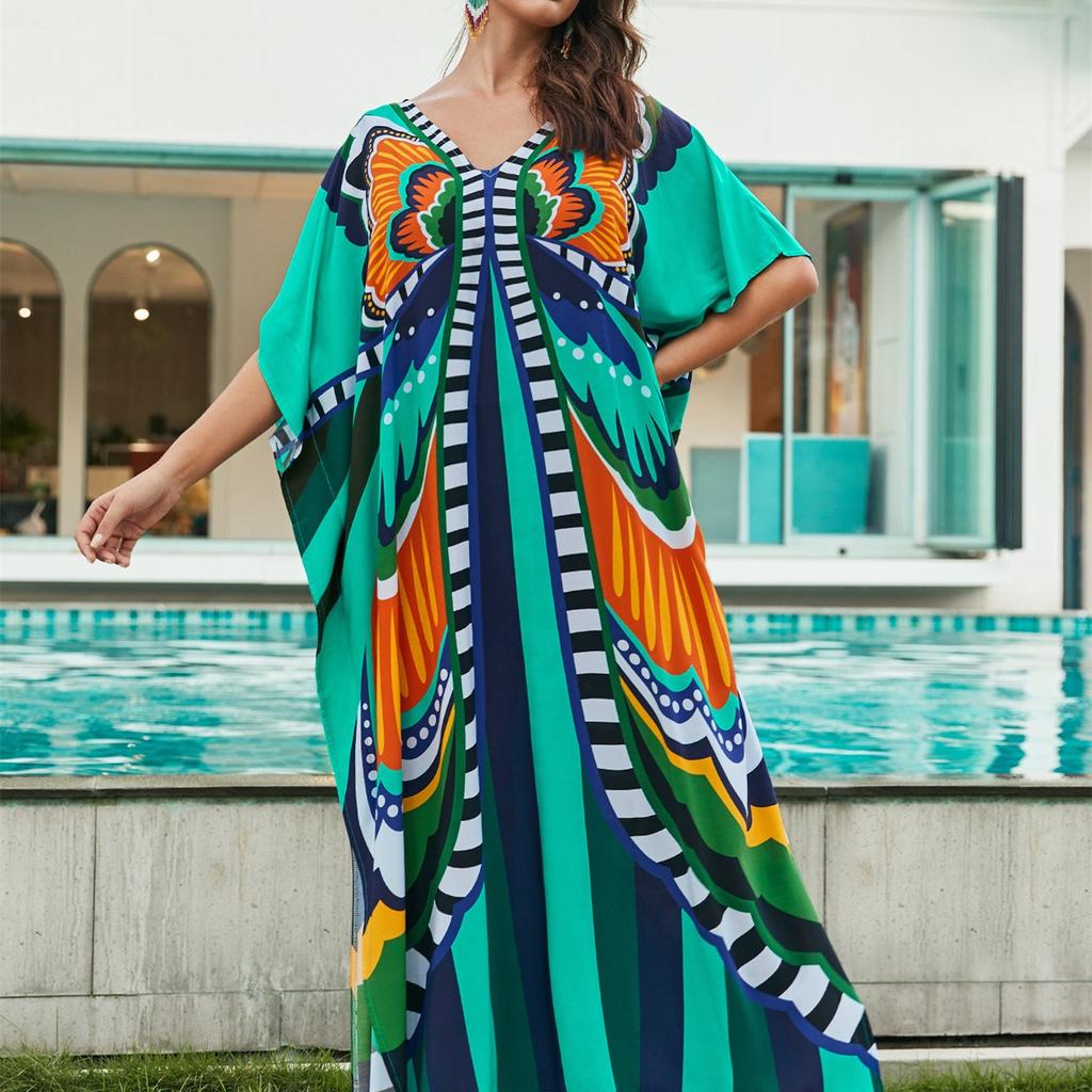 YYFS Women's Fashion Vacation Summer Spring Butterfly Print 1/2 Sleeves V-Neck Casual Dresses