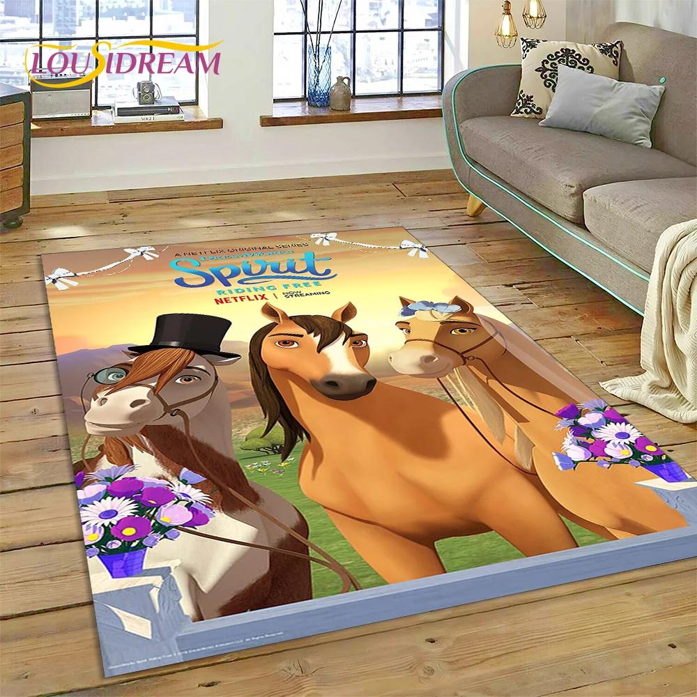 Ковер Spirit Riding Free с мультяшными лошадьми, ковер для гостиной, спальни, домашний декор, нескользящее украшение для дивана, коврик для двери, подарок для девочки