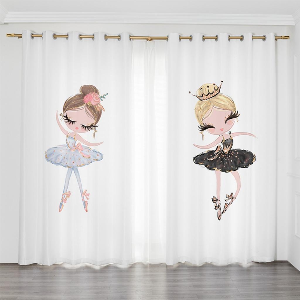 2-панельные шторы с розовым единорогом, шторы для девочек-балерин, детские шторы для спальни девочек, жалюзи на окна от пола до потолка, люверсы сверху