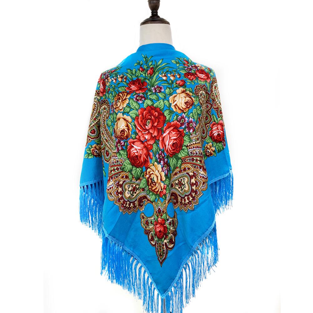 Ethnic Style Peony Tassel Shawl: Cotton Headscarf for Women - Warm Autumn/Winter Square Scarf & Sunscreen