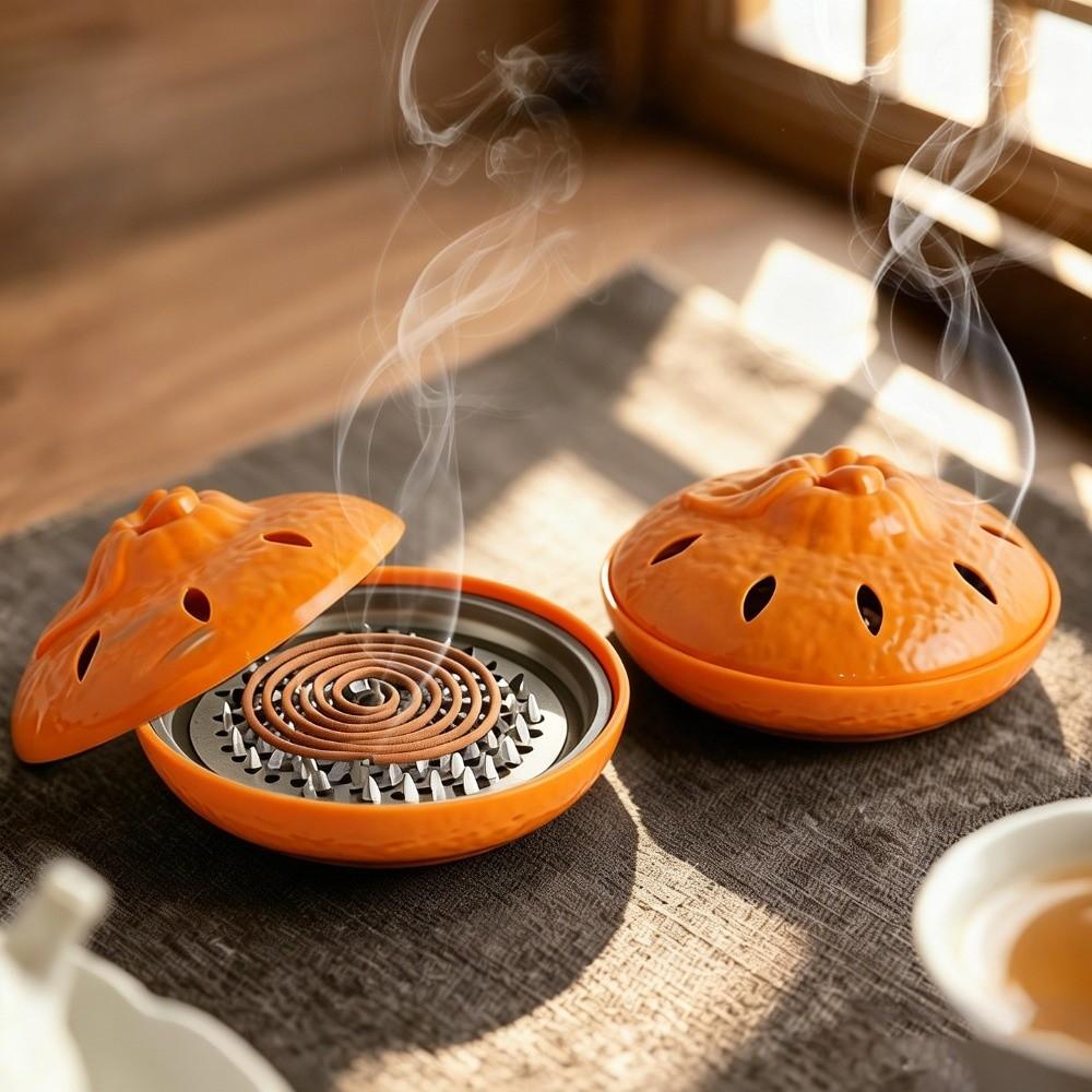 Simple Aromatherapy Burner Orange Shape Incense Box Mosquito Coil Tray Indoor Use