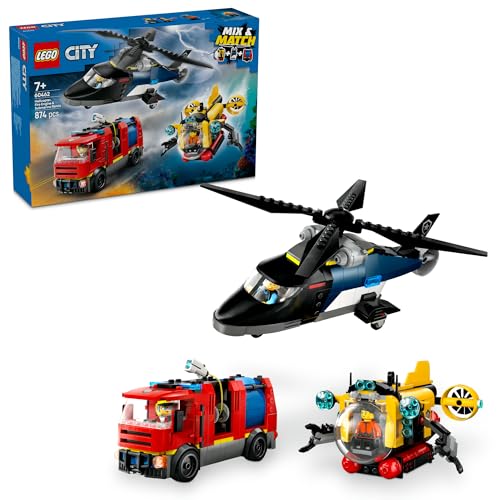 Комбо-набор LEGO City: Вертолет, Пожарная машина и Подводная лодка, Подарок на день рождения, Строительные блоки, Мальчики и девочки, Возраст 7, 8 и 9 лет, Ролевые игры, Транспортные средства, М