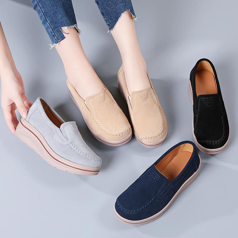 Женские туфли-лоферы на платформе, замшевые туфли, мокасины, повседневные туфли без застежек, минималистичные, на толстой подошве, увеличивающие рост, для мам