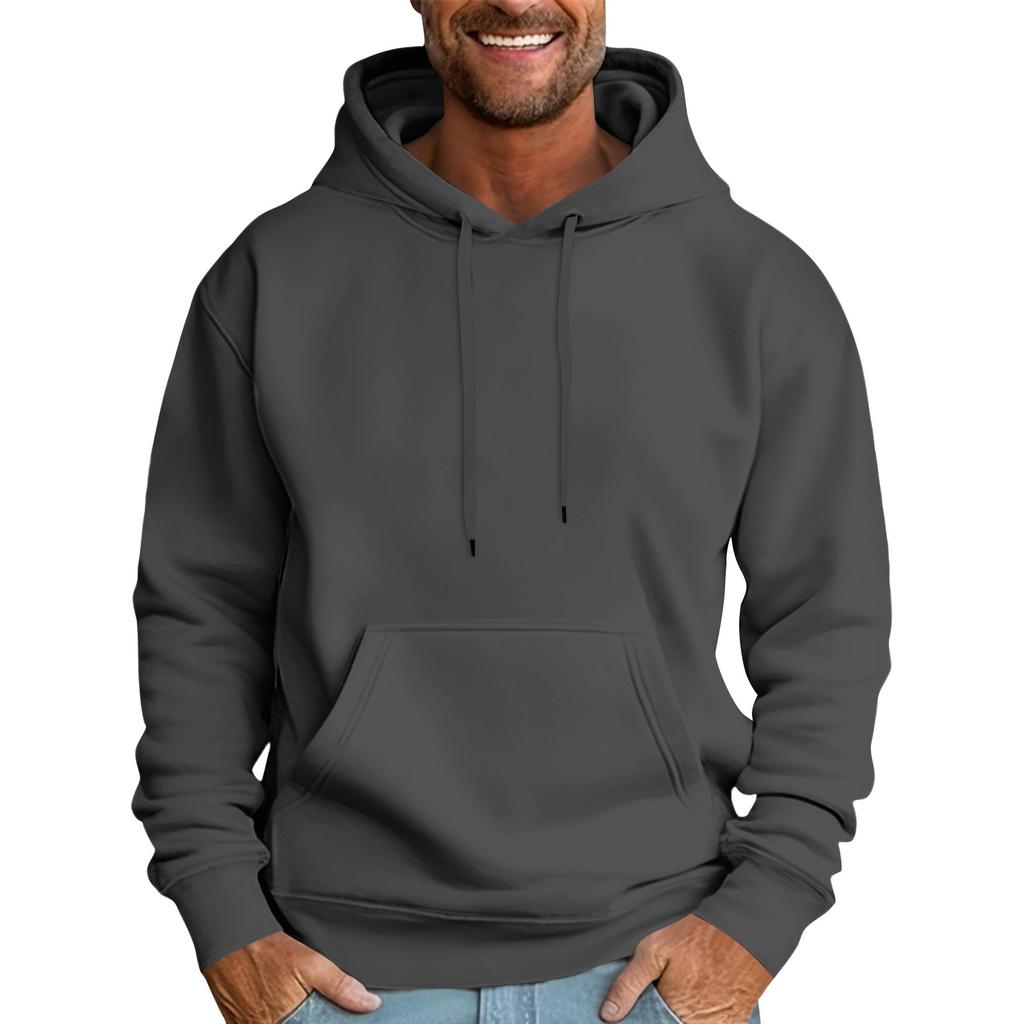 Мужская повседневная толстовка свободного кроя однотонная со шнурком худи с большим карманом спортивная толстовка