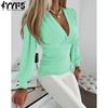 Women's Fashion Casual Spring Autumn Solid Color Print Long Sleeve V-Neck Blouses & Shirts