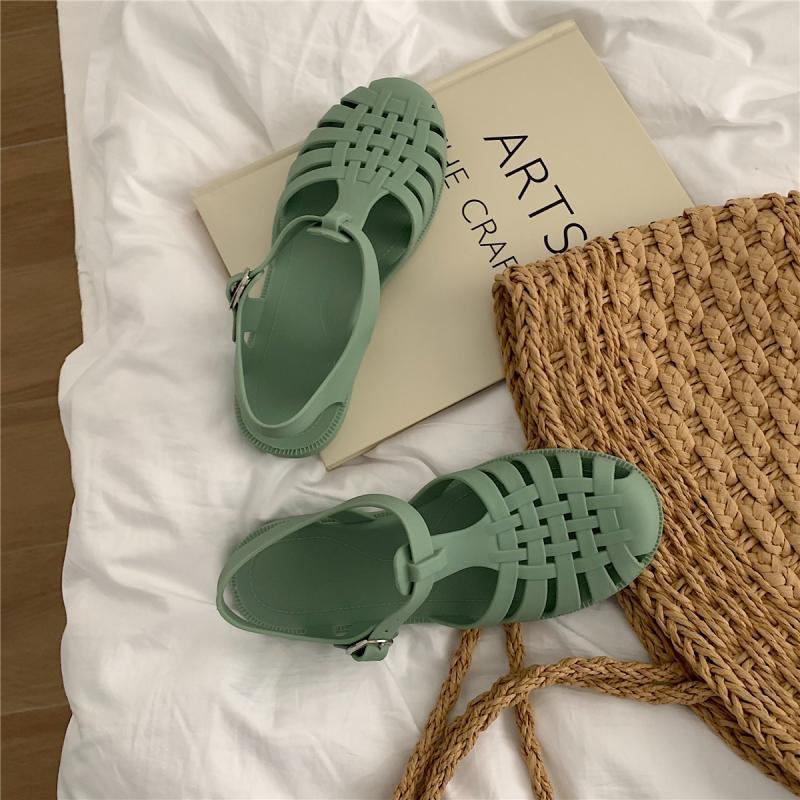 Fashion Women Rome Sandals Cut-out Gladiator Style Summer Shoes Soft PVC Peep Toe Girls Student Street Outdoor Sandals