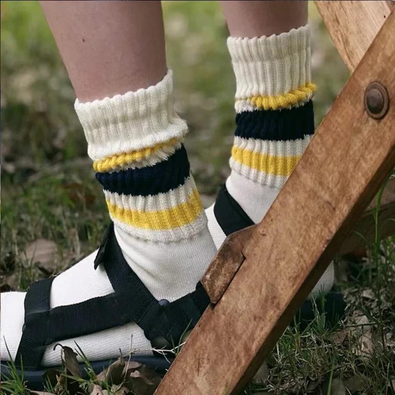 Cityboy Мужские полосатые баскетбольные носки средней длины в стиле винтаж унисекс для женщин и пар, хлопковые, японские, с толстым махровым дном, спортивные носки