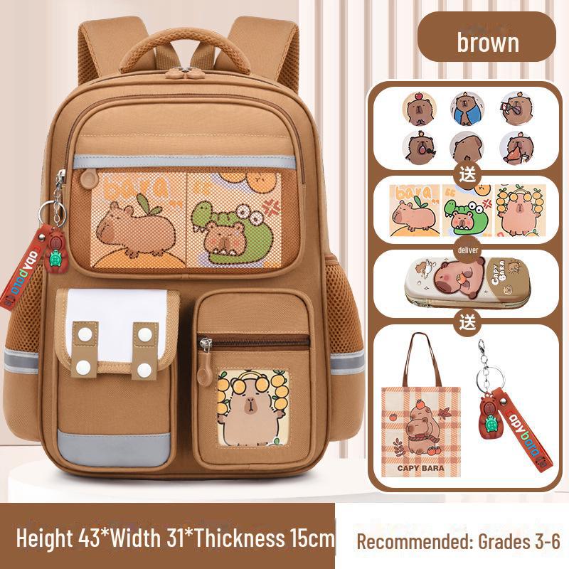 Рюкзак большой вместимости с капибарой для 1-6 классов - Милый и грязеотталкивающий дизайн для мальчиков и девочек