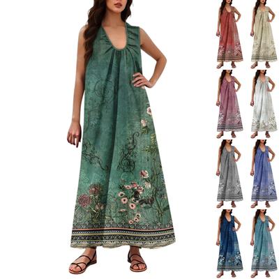 Женская Мода Повседневная А-силуэта Ретро Принтованная С Эффектом Мятого Полотна Свободная Длинная Юбка С Карманами