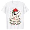 Christmas Ghost Short Sleeved Cute Ghost Printed Womens Loose and Comfortable Large Tshirt Party Clothing Womens Clothing