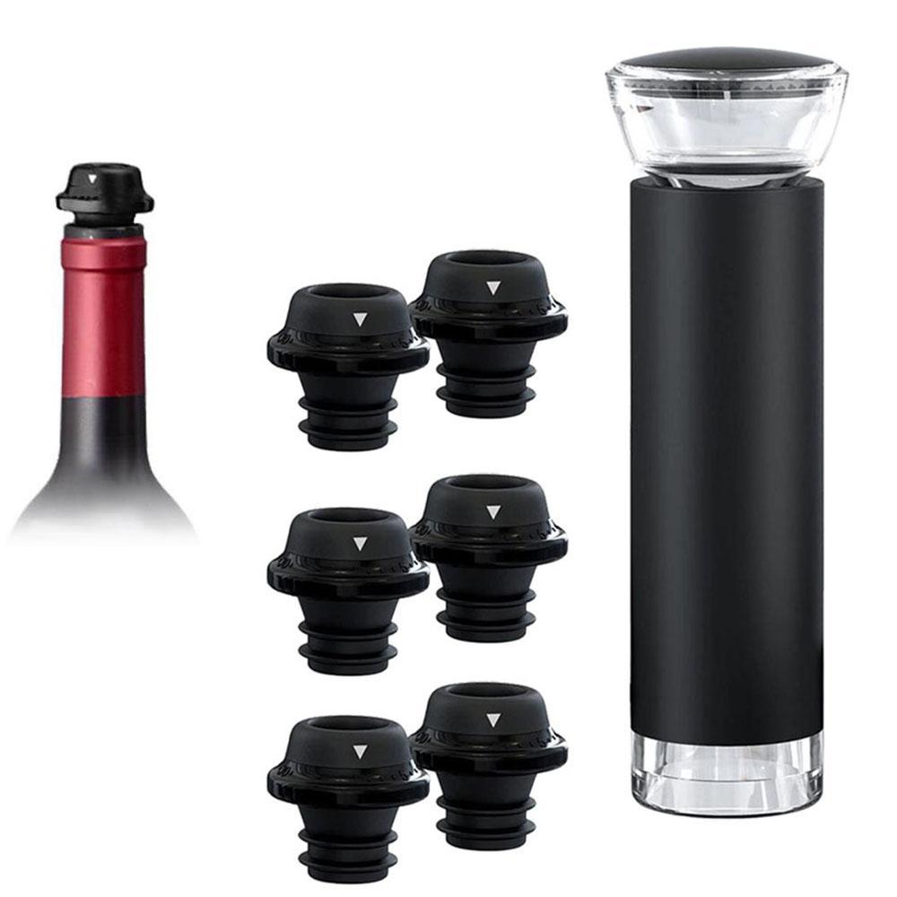 Вакуумный насос для вина с пробкой для бутылок, силиконовая пробка для вакуумного уплотнения, вакуумный упаковщик Wine Saver Preserver, черный