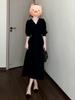 2025 French Black V-Neck Waist-Slimming Long Dress - Women's Early Autumn Fashion
