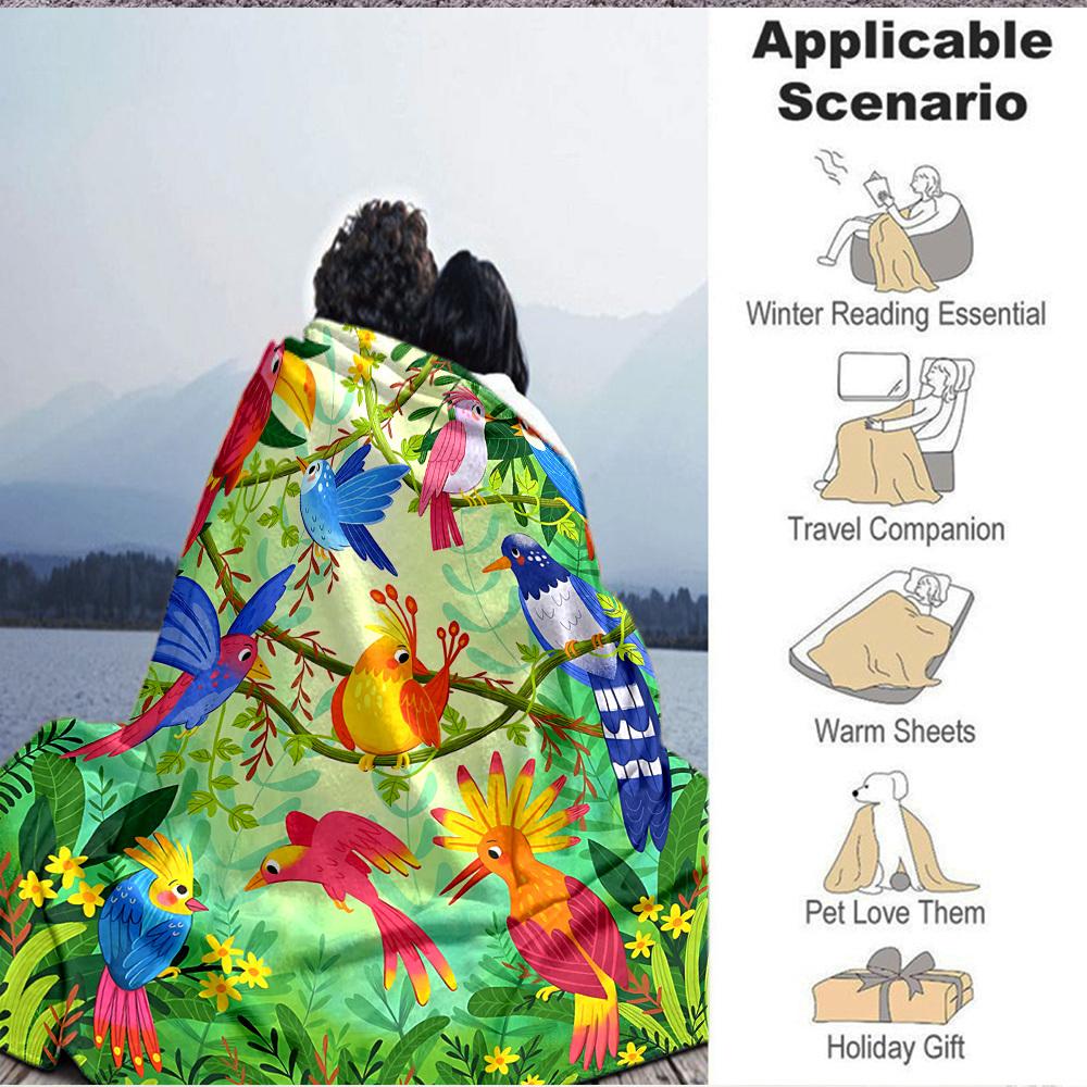 1pc Jungle Birds Blanket, Lightweight Flannel Throw Blanket For Sofa, Bed, Travel, Camping, Living Room, Office223