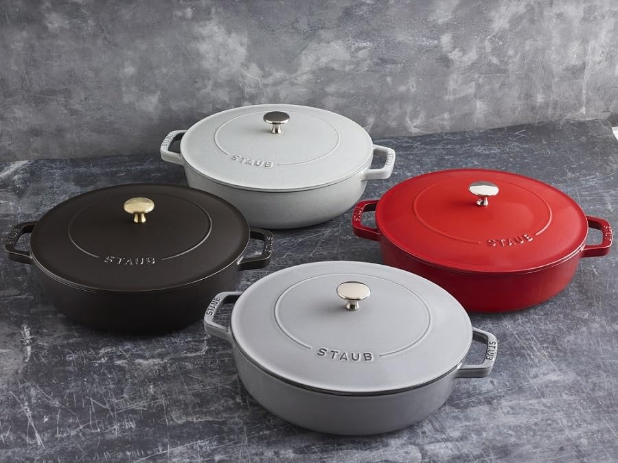 Staub Pan Gray Two Hand Cast Enamel Pot Shallow Sukiyaki Compatible with IH Japanese Braiser "Braiser Sauté 24cm" [Authorized Product] 40511-471