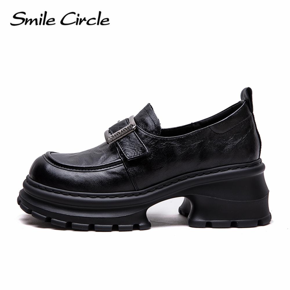 Женские мокасины из натуральной кожи с круглым носком и толстой подошвой, модные повседневные туфли на плоской подошве