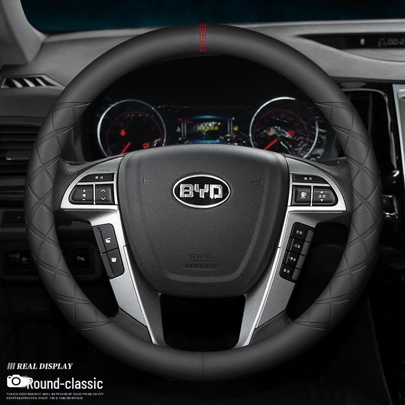 BYD Steering Wheel Cover: Genuine Leather Fit for Tang, DMI, Song Pro, Qin Plus, Han EV, Dolphin, F3, S7.