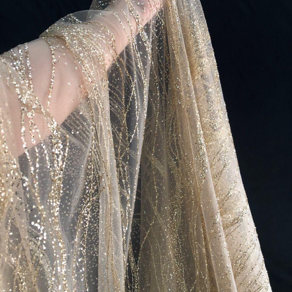 Блестки Сетка Золотые Ткани Свадебная Фата Аксессуары Вечеринка Ручная работа DIY Фон Ткань Платье Одежда Швейные Материалы Творческий