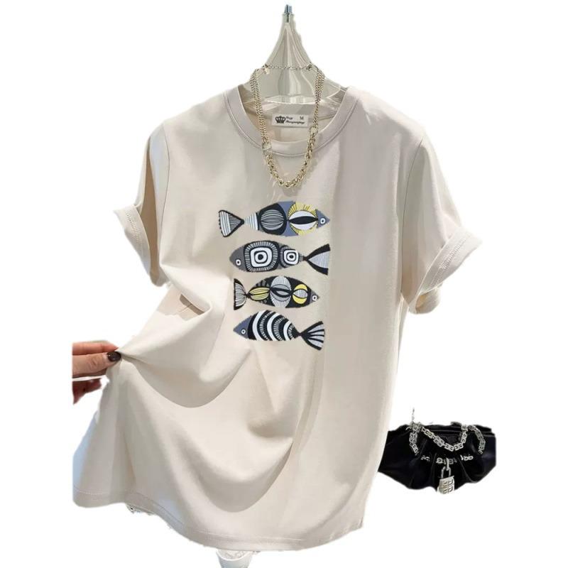 2024 Summer Trend: Women's Loose-Fit Pure Cotton Fish Print T-Shirt
