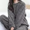 Autumn Women Solid Warm 2 Piece Sets Thicken Velvet Ribbed Fleece Set Pullover And Pants Women Casual Pajama Sets